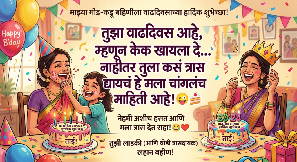 130+ sister birthday wishes in marathi funny – Best आणि मजेदार प्रेमळ शुभेच्छा 2026 sister birthday wishes in marathi funny
